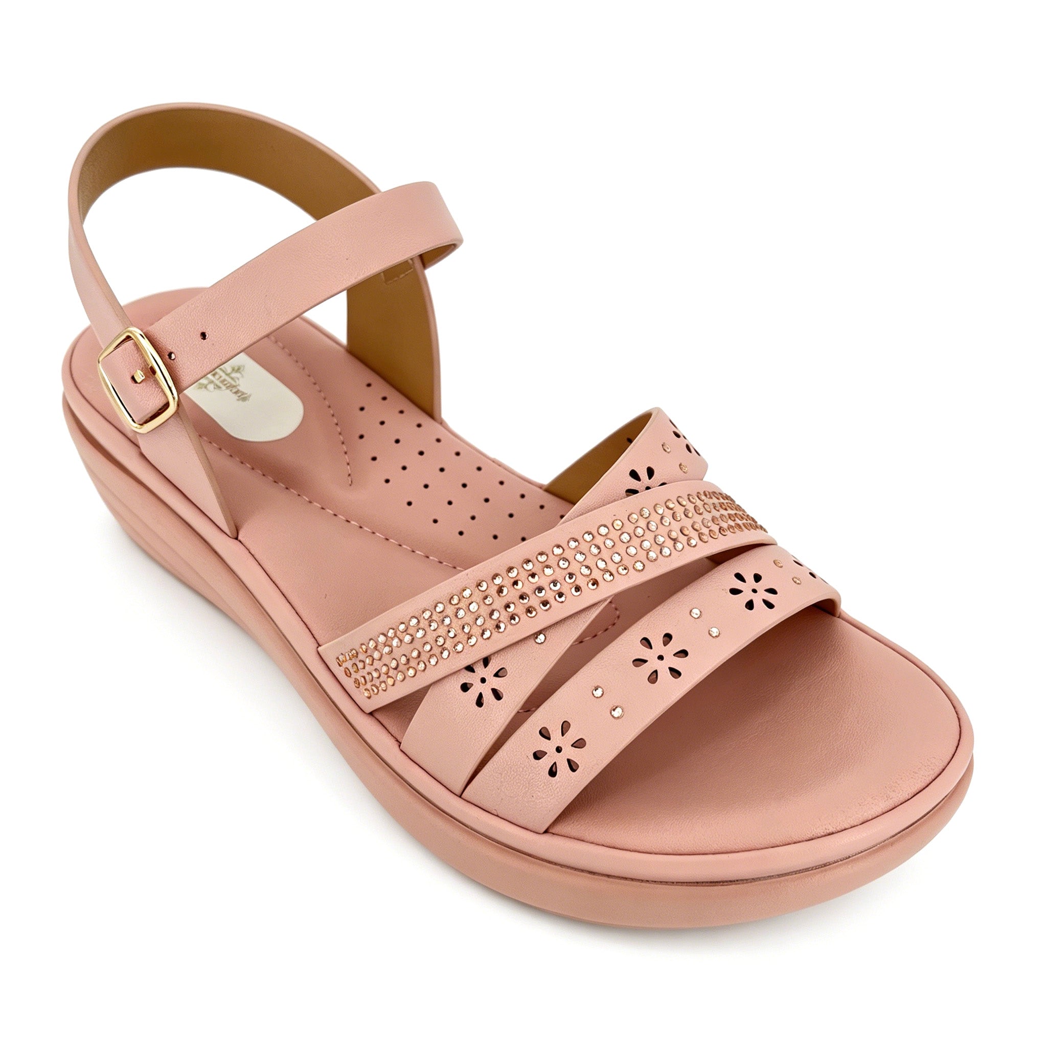 Women's Rhinestone Laser-Cut Cross-Strap Wedge Sandals | Wholesale Platform Comfort Sandal | Multi-Color | EU 28–41