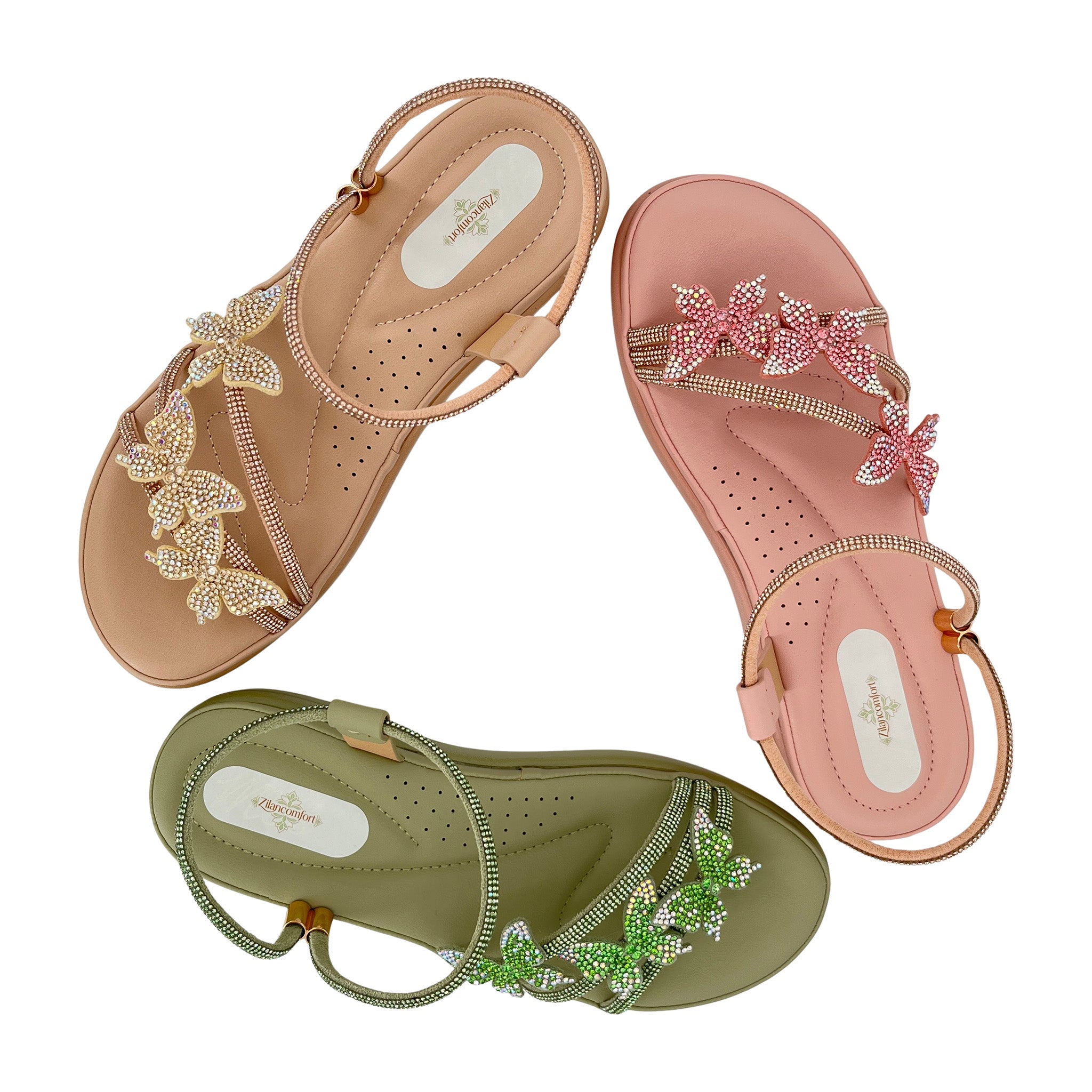 Women's 3D Butterfly Rhinestone Strappy Wedge Sandals | Wholesale Platform Comfort Sandal | Multi-Color | EU 28–41