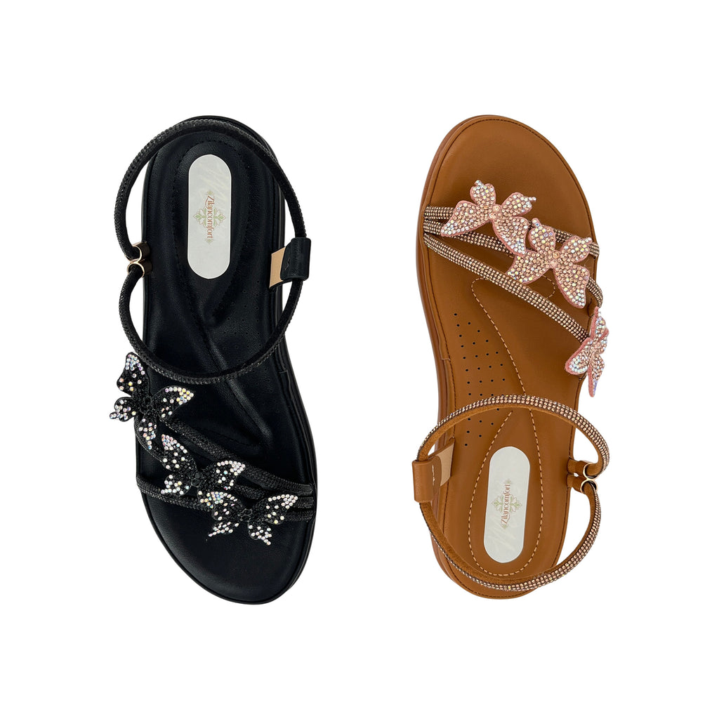 Women's 3D Butterfly Rhinestone Strappy Wedge Sandals | Wholesale Platform Comfort Sandal | Multi-Color | EU 28–41