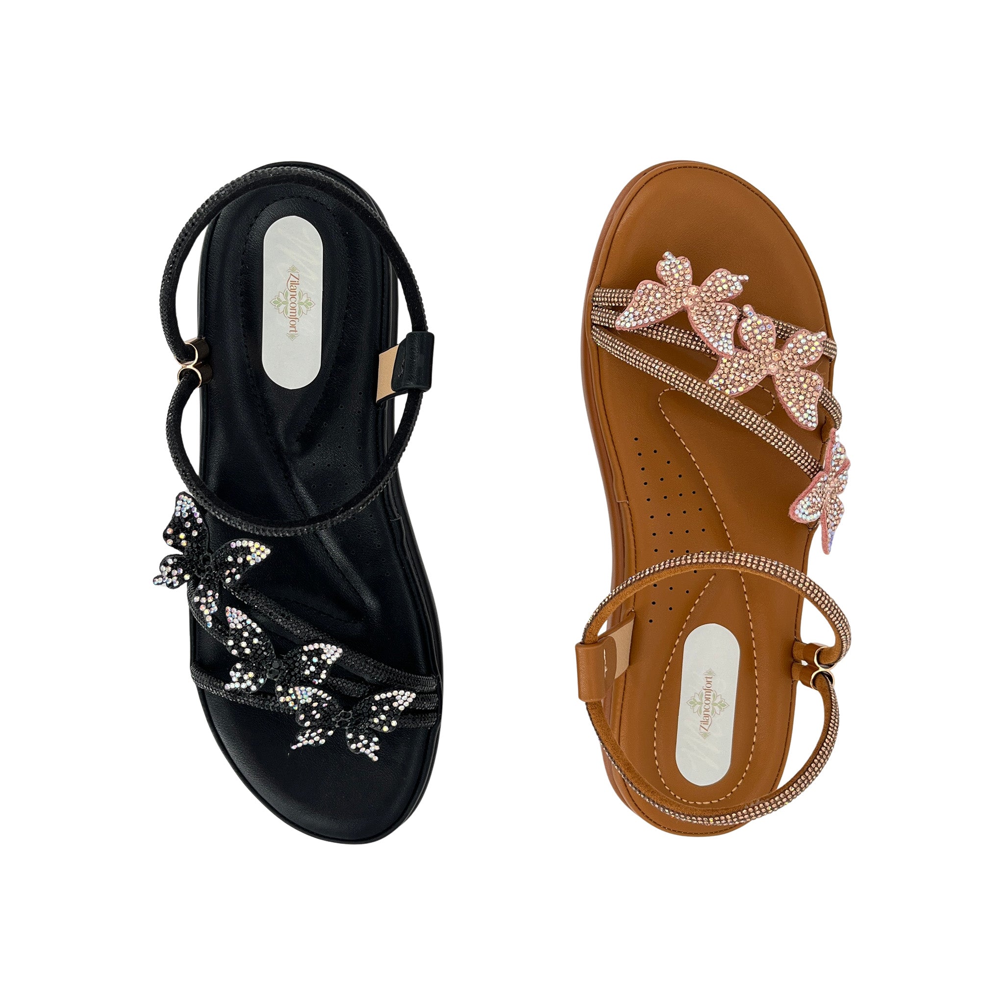 Women's 3D Butterfly Rhinestone Strappy Wedge Sandals | Wholesale Platform Comfort Sandal | Multi-Color | EU 28–41