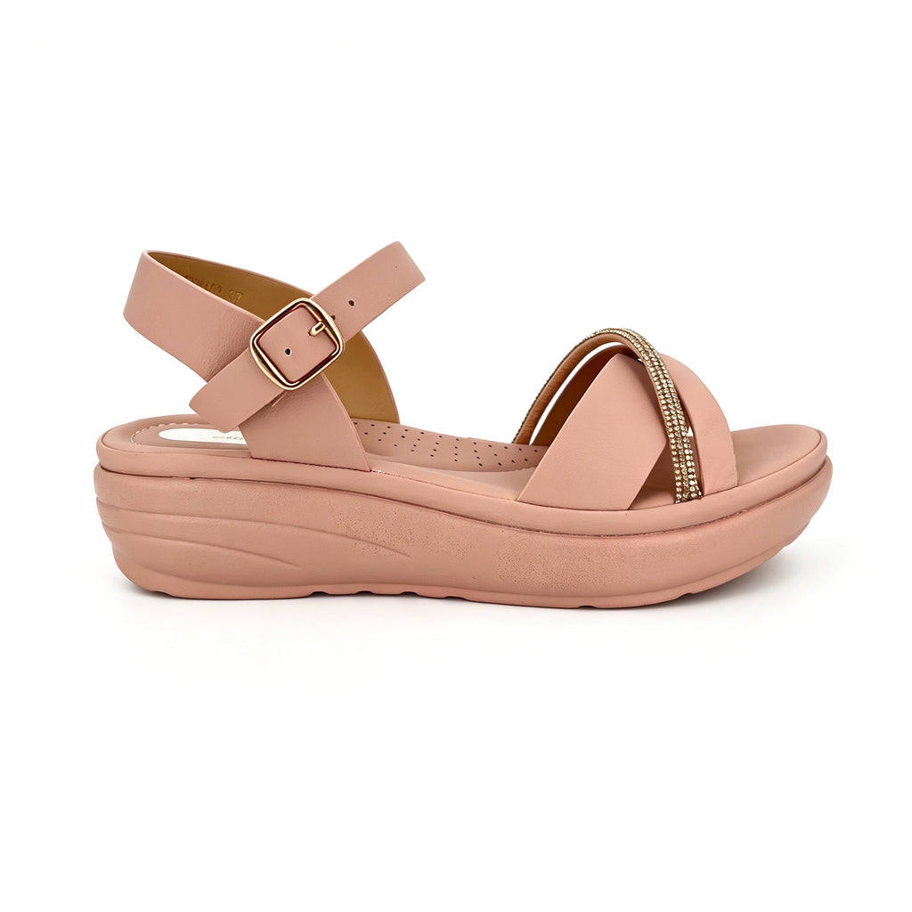Women's Rhinestone-Bar Cross-Strap Wedge Sandals | Wholesale Platform Comfort Sandal | Multi-Color | EU 28–41
