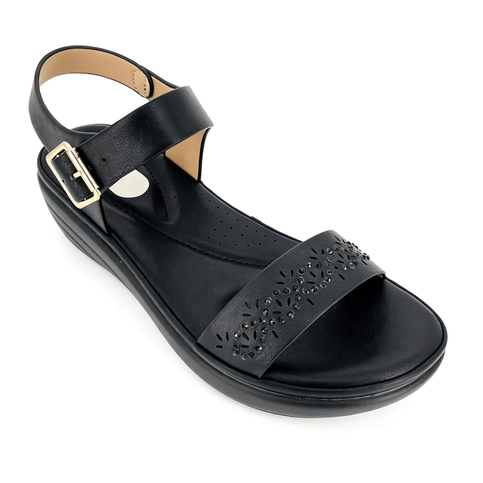 Women's Rhinestone Laser-Cut Single-Strap Wedge Sandals | Wholesale Comfort Platform Sandal | Multi-Color | EU 28–41
