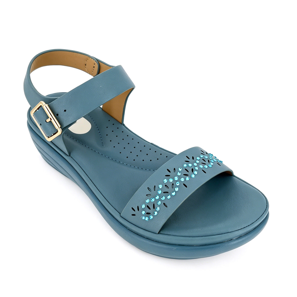 Women's Rhinestone Laser-Cut Single-Strap Wedge Sandals | Wholesale Comfort Platform Sandal | Multi-Color | EU 28–41