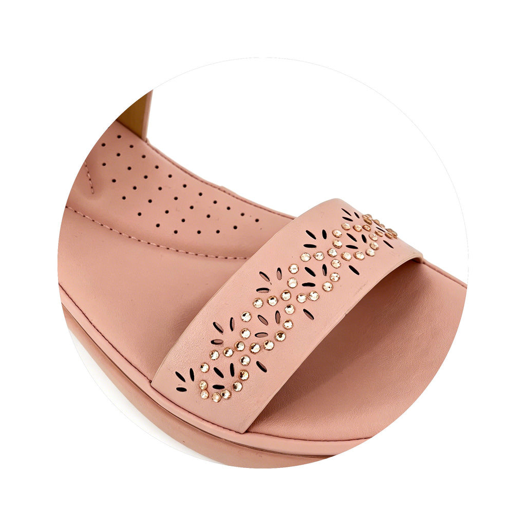 Women's Rhinestone Laser-Cut Single-Strap Wedge Sandals | Wholesale Comfort Platform Sandal | Multi-Color | EU 28–41