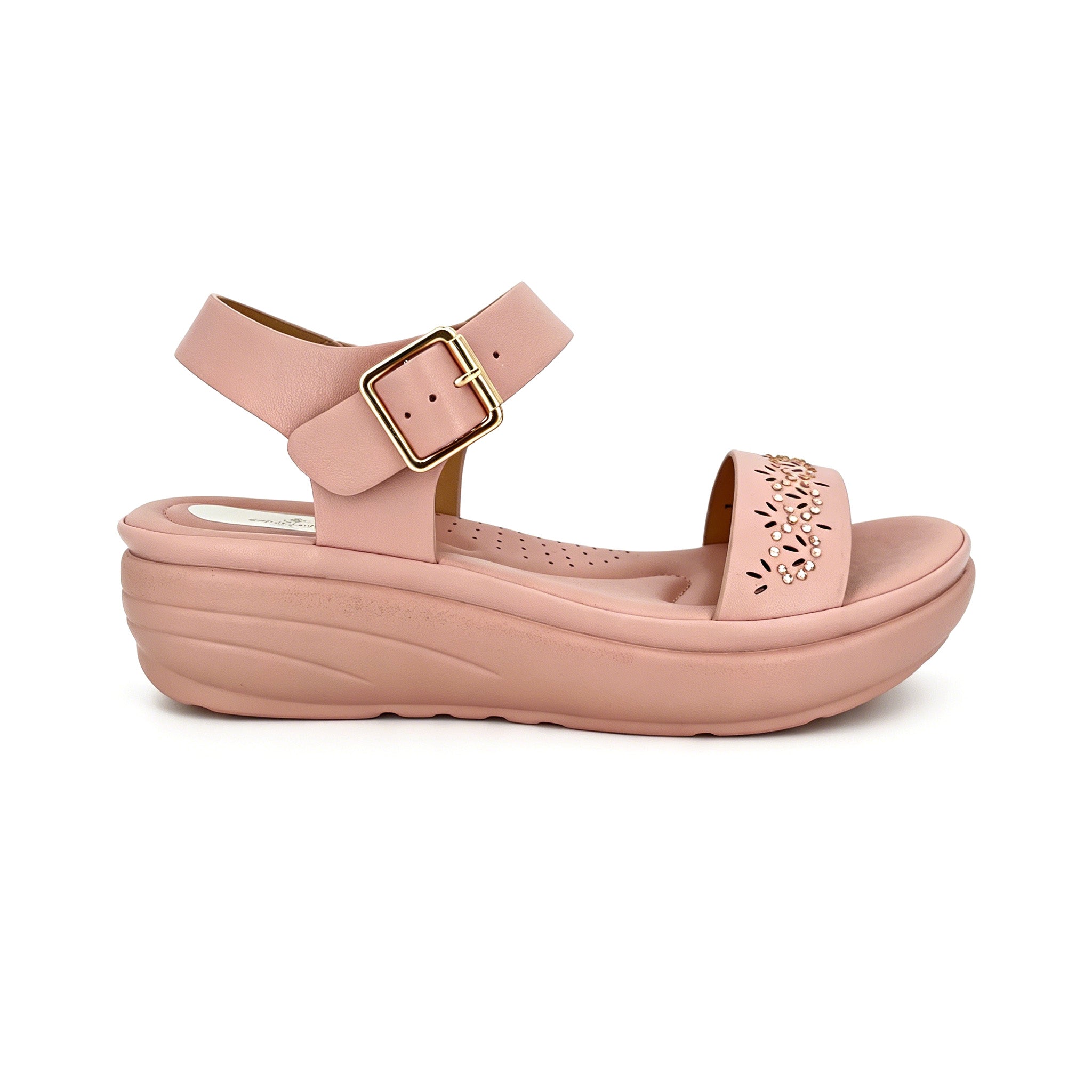Women's Rhinestone Laser-Cut Single-Strap Wedge Sandals | Wholesale Comfort Platform Sandal | Multi-Color | EU 28–41