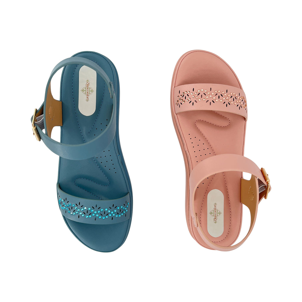 Women's Rhinestone Laser-Cut Single-Strap Wedge Sandals | Wholesale Comfort Platform Sandal | Multi-Color | EU 28–41