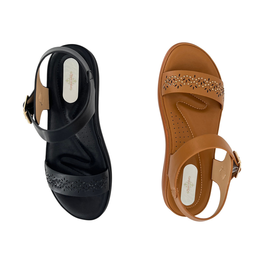 Women's Rhinestone Laser-Cut Single-Strap Wedge Sandals | Wholesale Comfort Platform Sandal | Multi-Color | EU 28–41