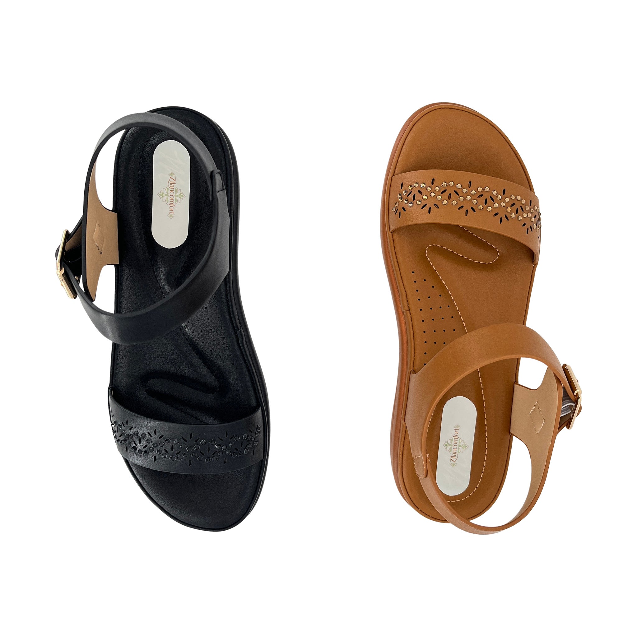 Women's Rhinestone Laser-Cut Single-Strap Wedge Sandals | Wholesale Comfort Platform Sandal | Multi-Color | EU 28–41