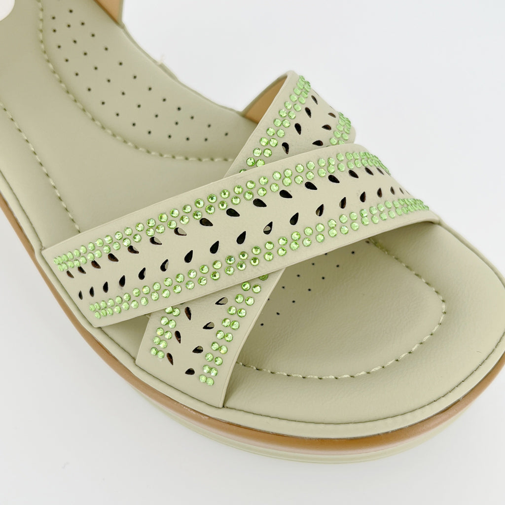 ZC Women's Teardrop Cutout Crystal Cross-Strap Wedge Sandals – Wholesale | Breathable Comfort | Multi-Color Options