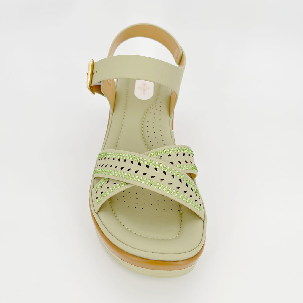 ZC Women's Teardrop Cutout Crystal Cross-Strap Wedge Sandals – Wholesale | Breathable Comfort | Multi-Color Options