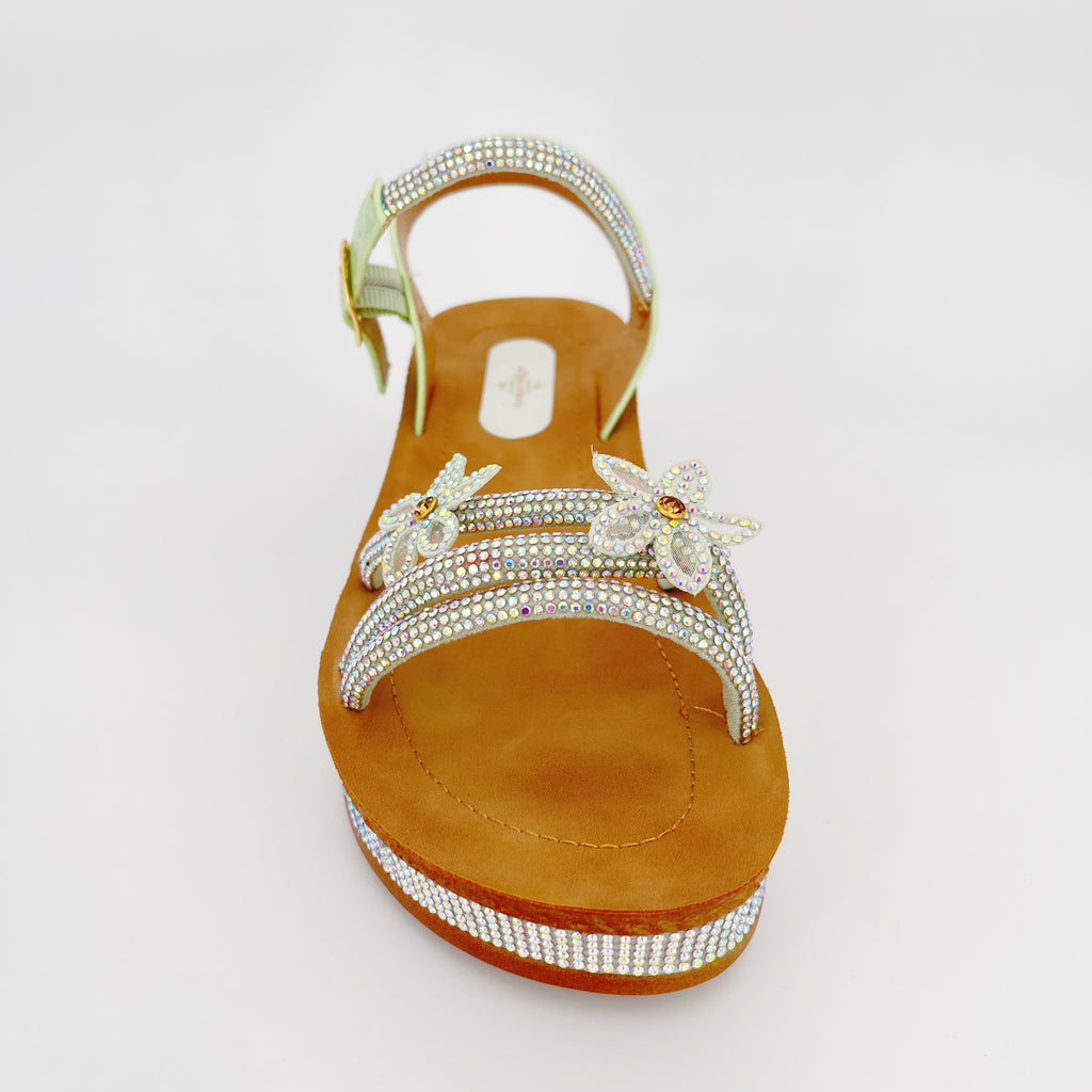 ZC Women's Dual Flower AB Crystal Twin-Band Rope-Wedge Sandals – Wholesale | Comfort Fit | Multi-Color Options