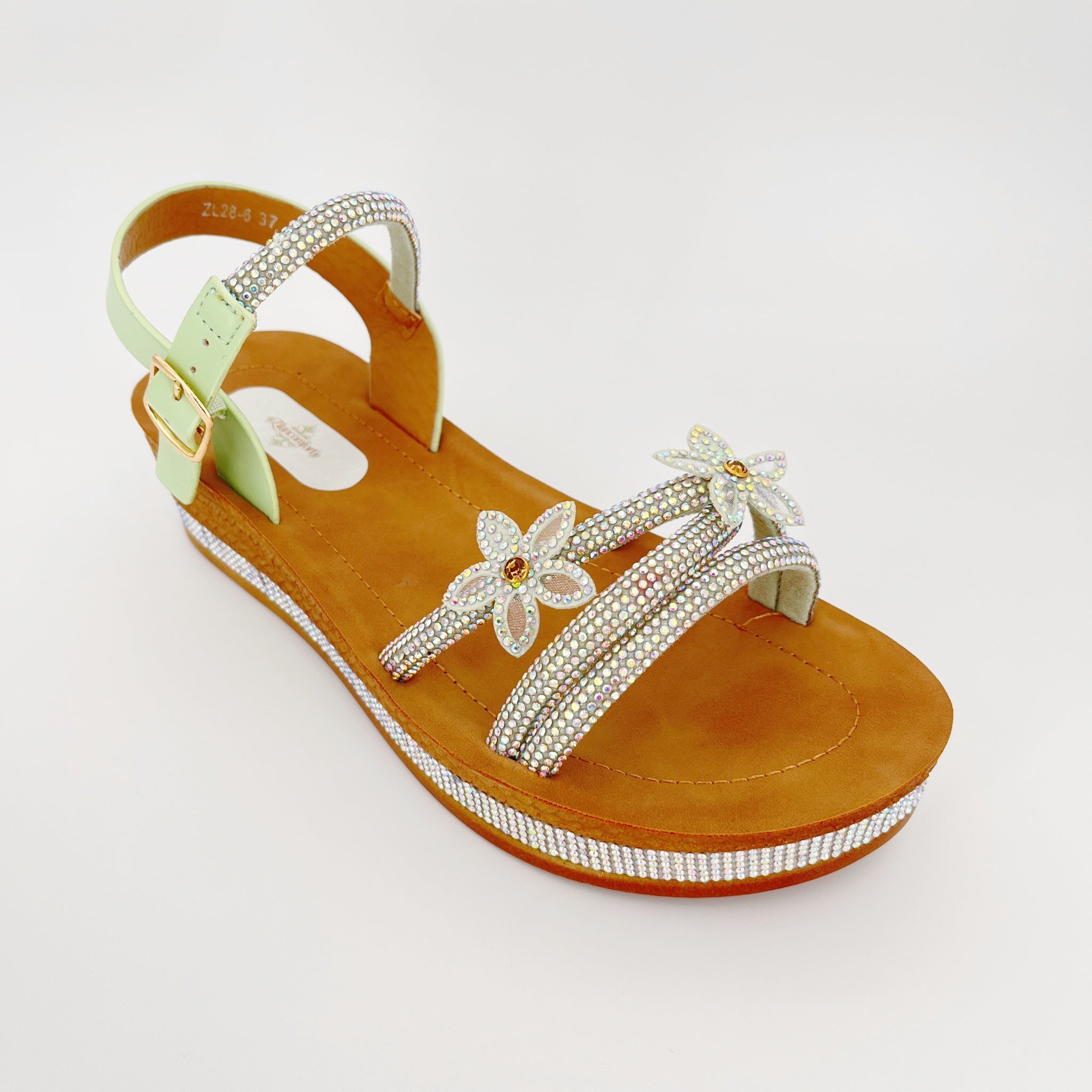 ZC Women's Dual Flower AB Crystal Twin-Band Rope-Wedge Sandals – Wholesale | Comfort Fit | Multi-Color Options