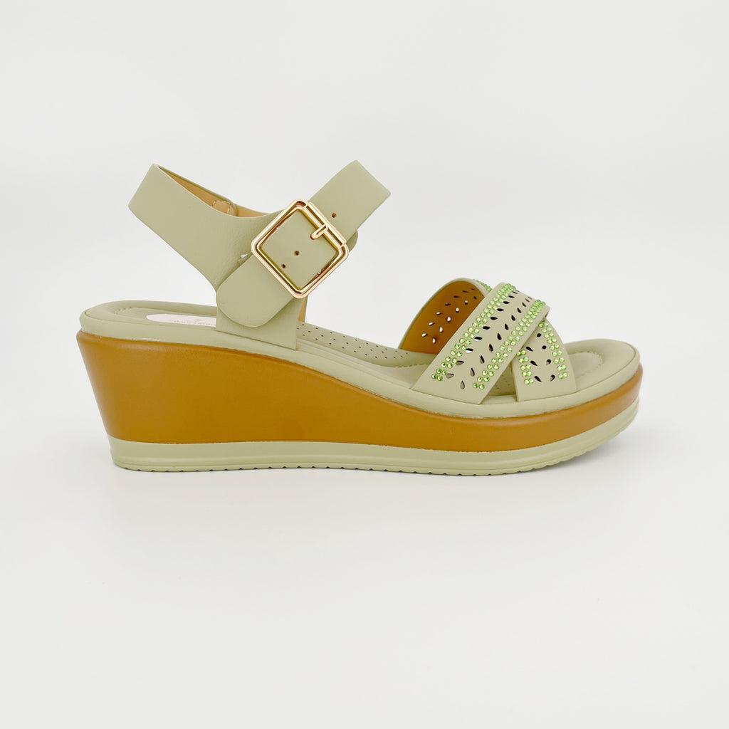 ZC Women's Teardrop Cutout Crystal Cross-Strap Wedge Sandals – Wholesale | Breathable Comfort | Multi-Color Options