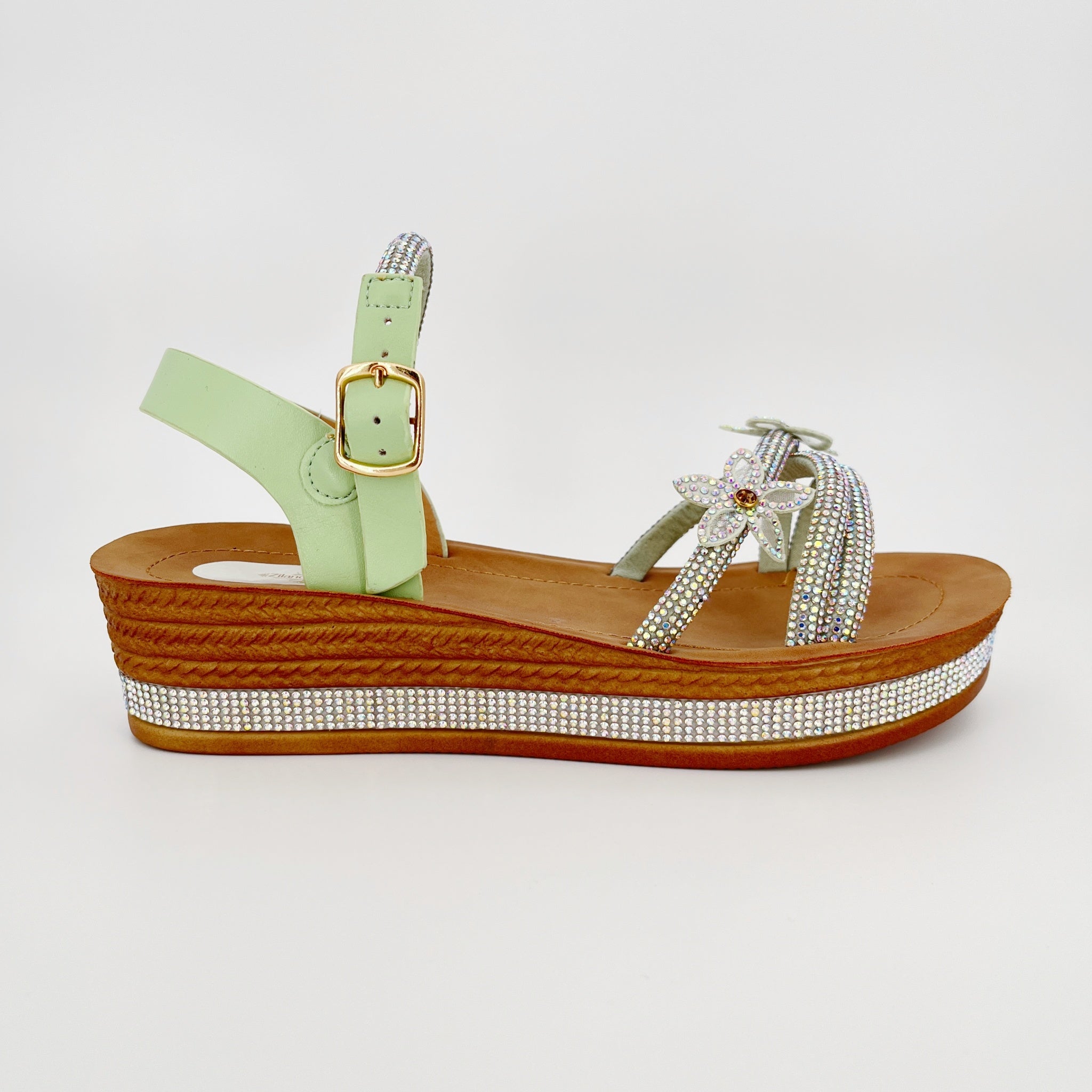 ZC Women's Dual Flower AB Crystal Twin-Band Rope-Wedge Sandals – Wholesale | Comfort Fit | Multi-Color Options