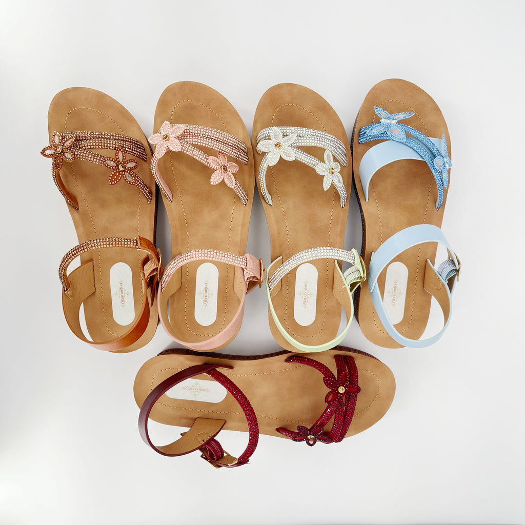 ZC Women's Dual Flower AB Crystal Twin-Band Rope-Wedge Sandals – Wholesale | Comfort Fit | Multi-Color Options