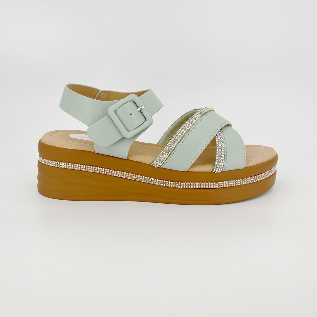 ZC Women's Cross-Strap Rhinestone Wedge Sandals – Wholesale | Comfort Fit | Multi-Color Options