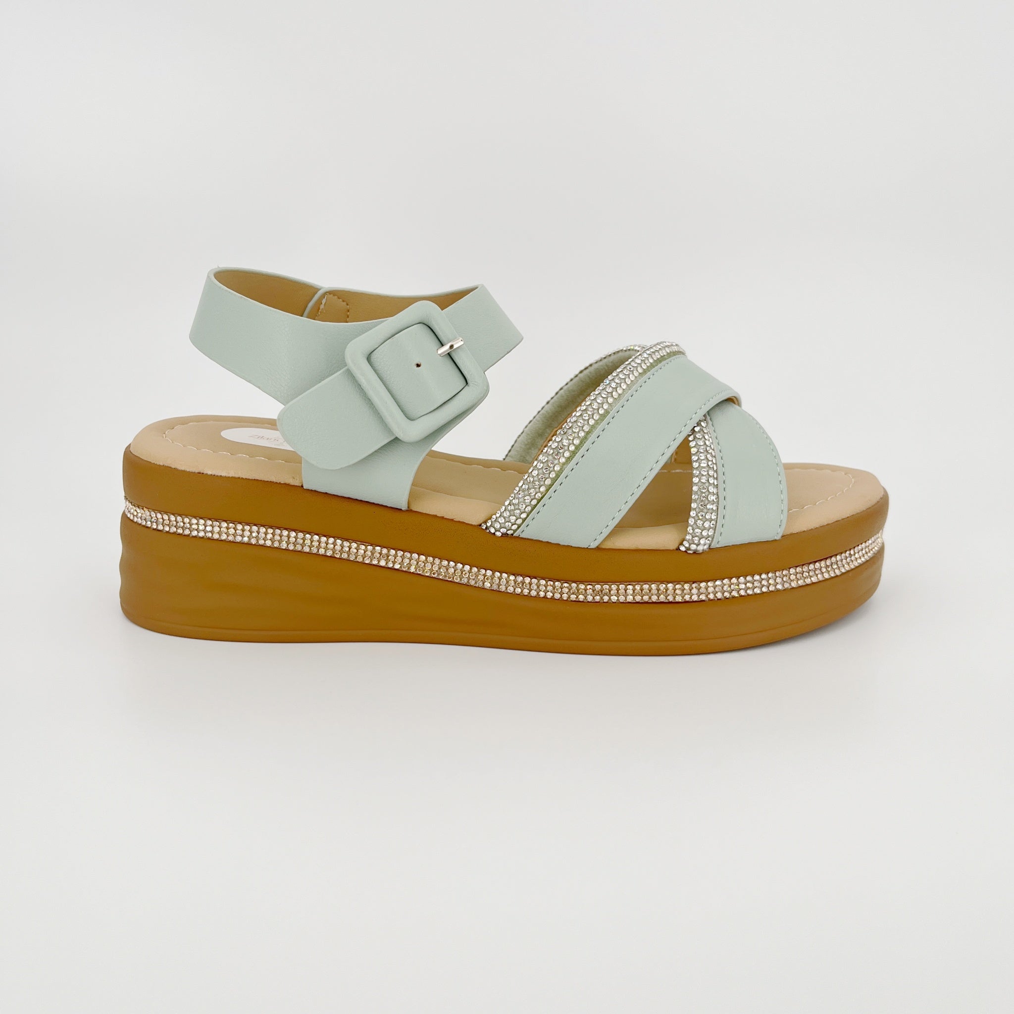 ZC Women's Cross-Strap Rhinestone Wedge Sandals – Wholesale | Comfort Fit | Multi-Color Options