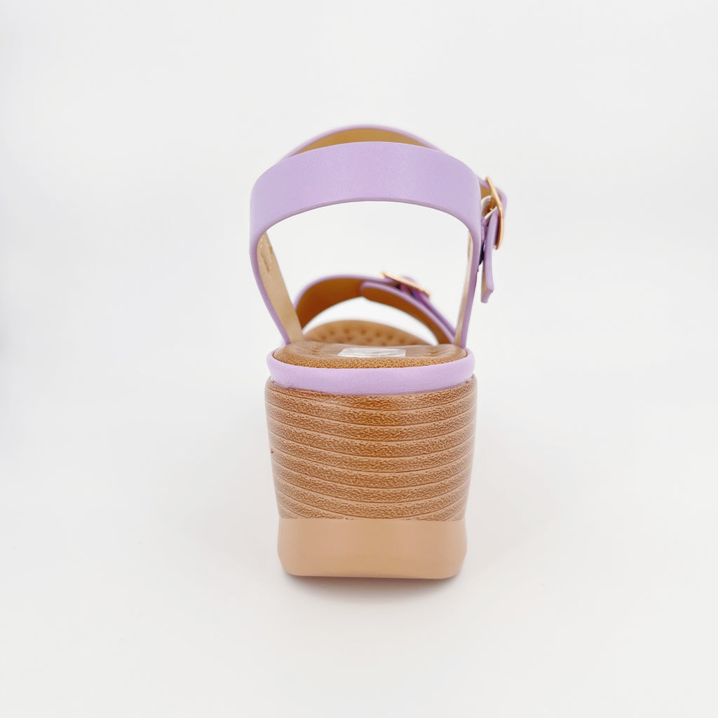 ZC Women's Wide-Band Gold Buckle Wood-Grain Wedge Sandals – Wholesale | Comfort Fit | Multi-Color Options