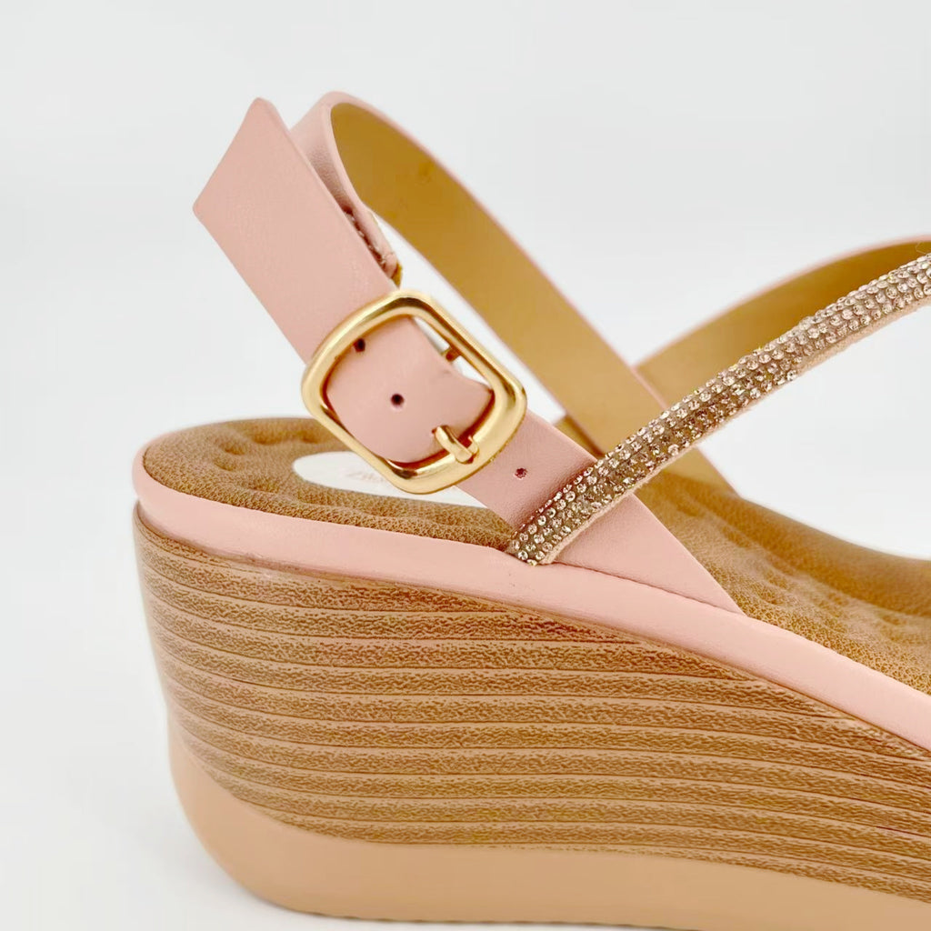 ZC Women's Crystal-Edge Cross-Strap Wedge Sandals – Wholesale | Comfort Fit | Multi-Color Options