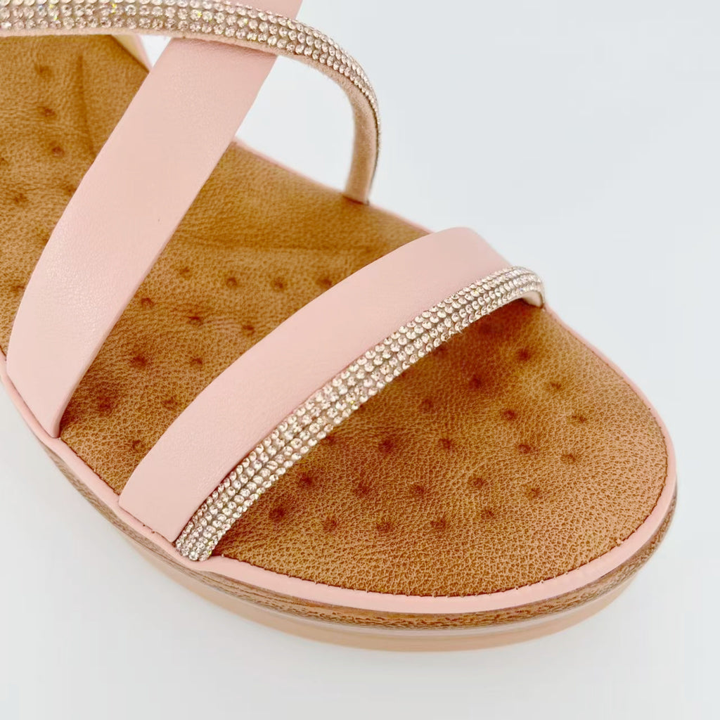 ZC Women's Crystal-Edge Cross-Strap Wedge Sandals – Wholesale | Comfort Fit | Multi-Color Options