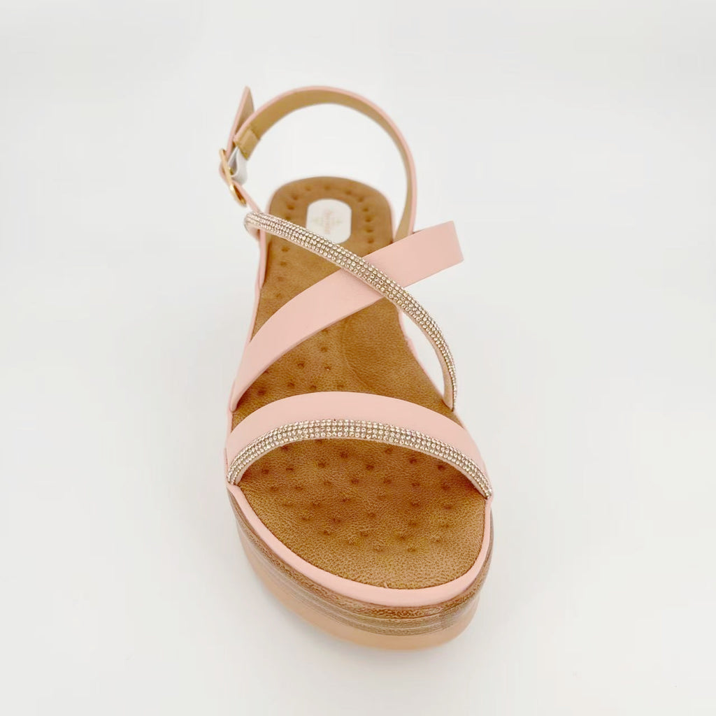 ZC Women's Crystal-Edge Cross-Strap Wedge Sandals – Wholesale | Comfort Fit | Multi-Color Options