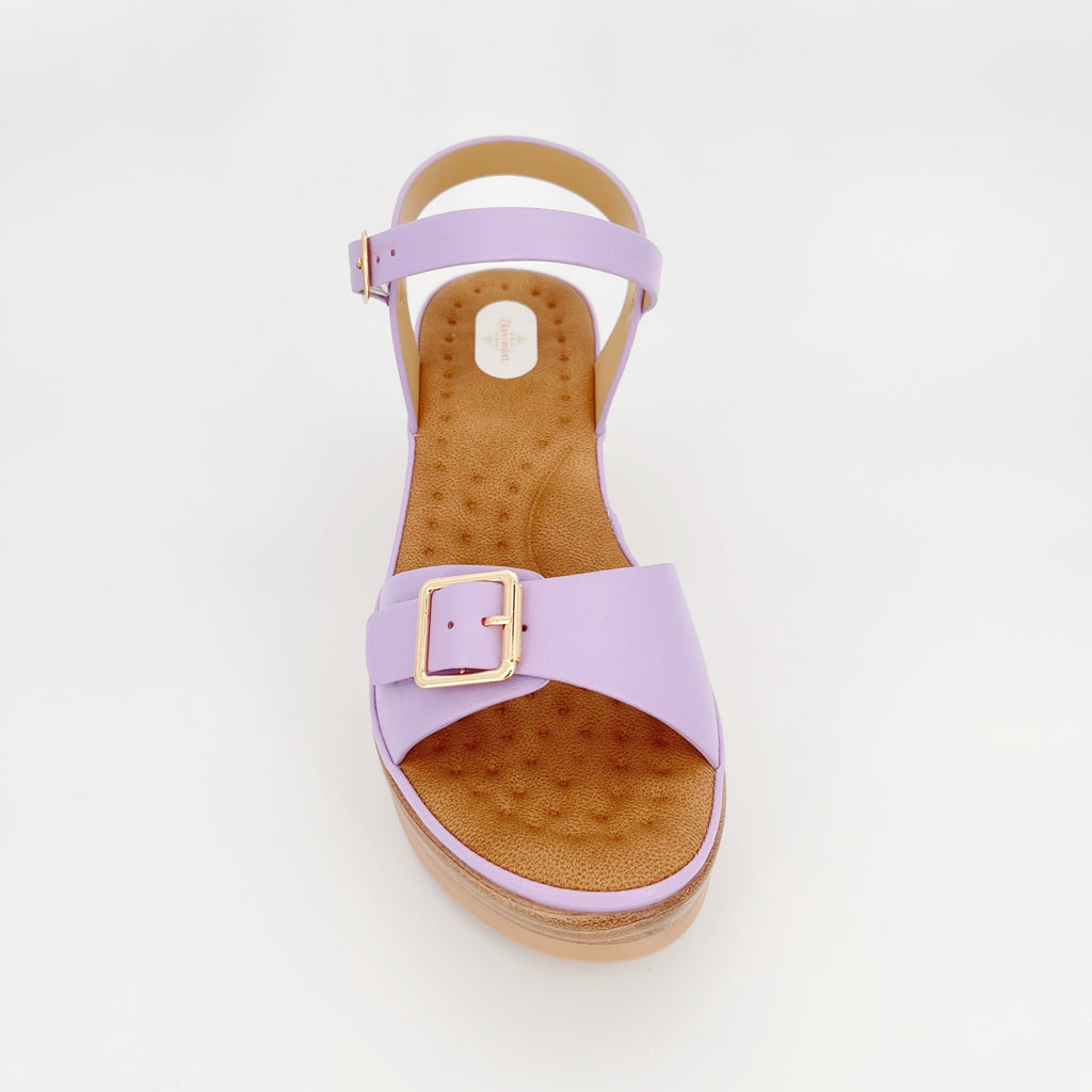ZC Women's Wide-Band Gold Buckle Wood-Grain Wedge Sandals – Wholesale | Comfort Fit | Multi-Color Options