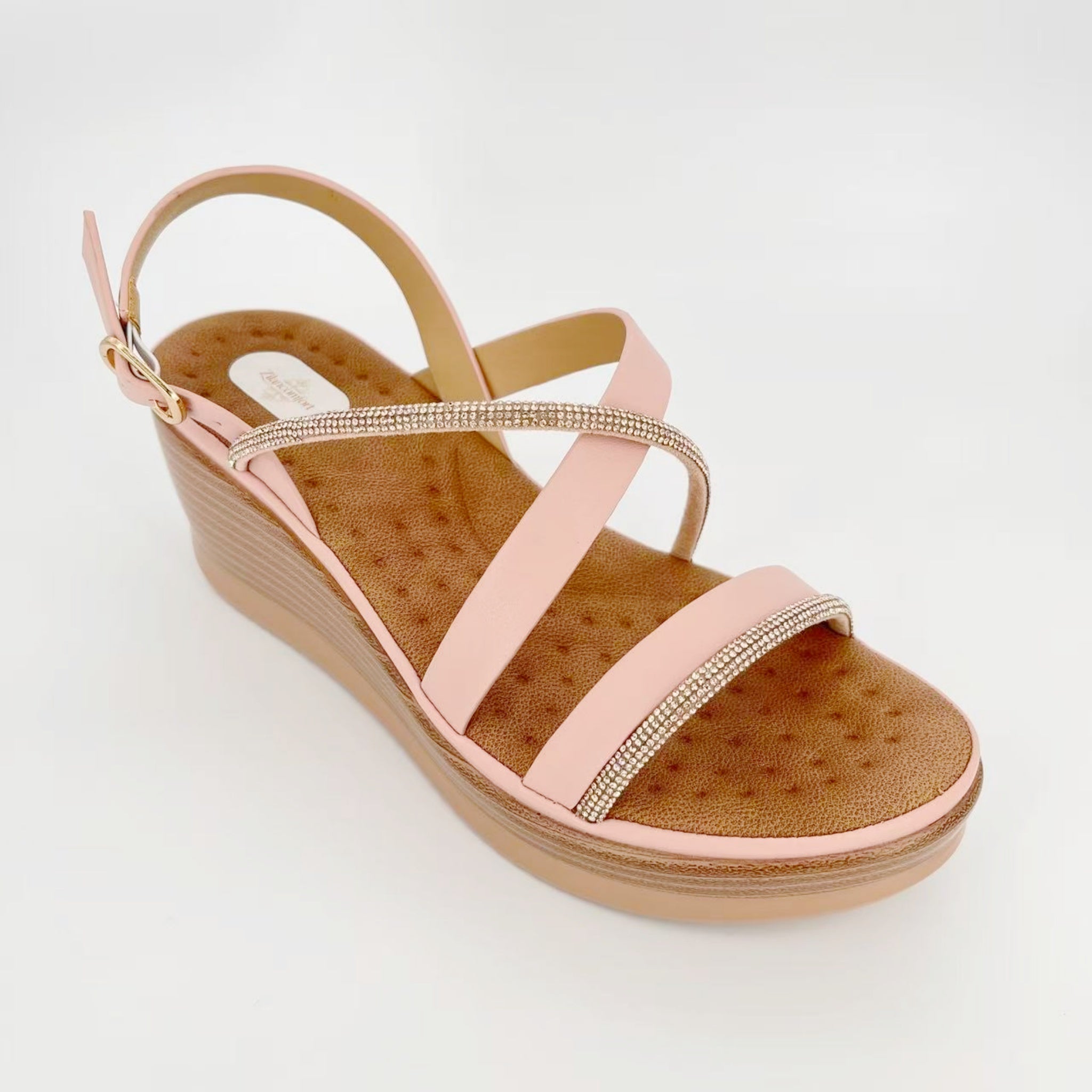 ZC Women's Crystal-Edge Cross-Strap Wedge Sandals – Wholesale | Comfort Fit | Multi-Color Options