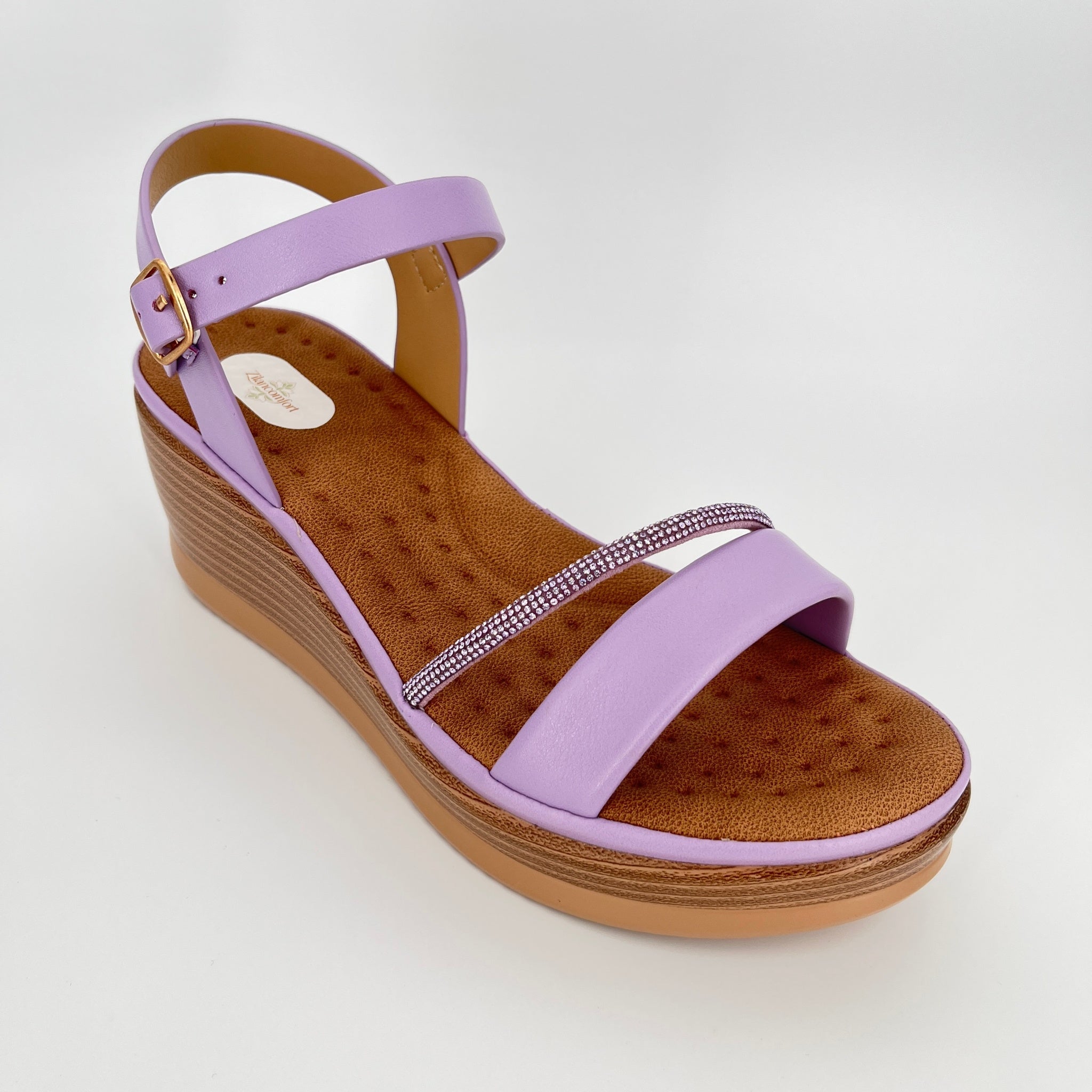 ZC Women's Crystal-Strap Duo Wood-Grain Wedge Sandals – Wholesale | Comfort Fit | Multi-Color Options
