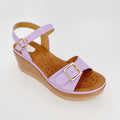 ZC Women's Wide-Band Gold Buckle Wood-Grain Wedge Sandals – Wholesale | Comfort Fit | Multi-Color Options