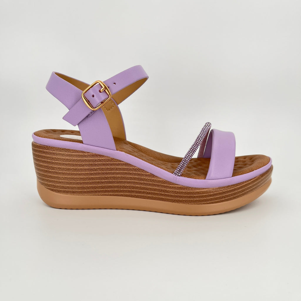 ZC Women's Crystal-Strap Duo Wood-Grain Wedge Sandals – Wholesale | Comfort Fit | Multi-Color Options