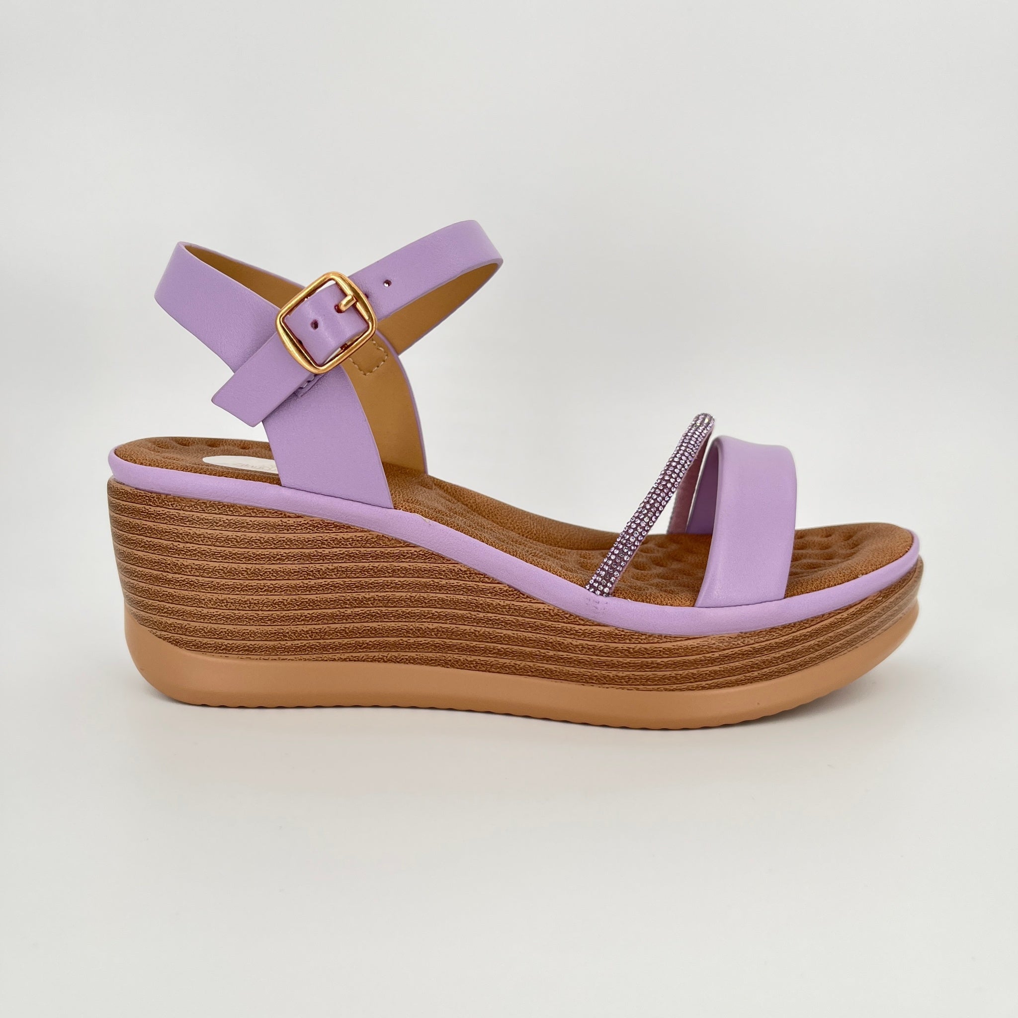 ZC Women's Crystal-Strap Duo Wood-Grain Wedge Sandals – Wholesale | Comfort Fit | Multi-Color Options