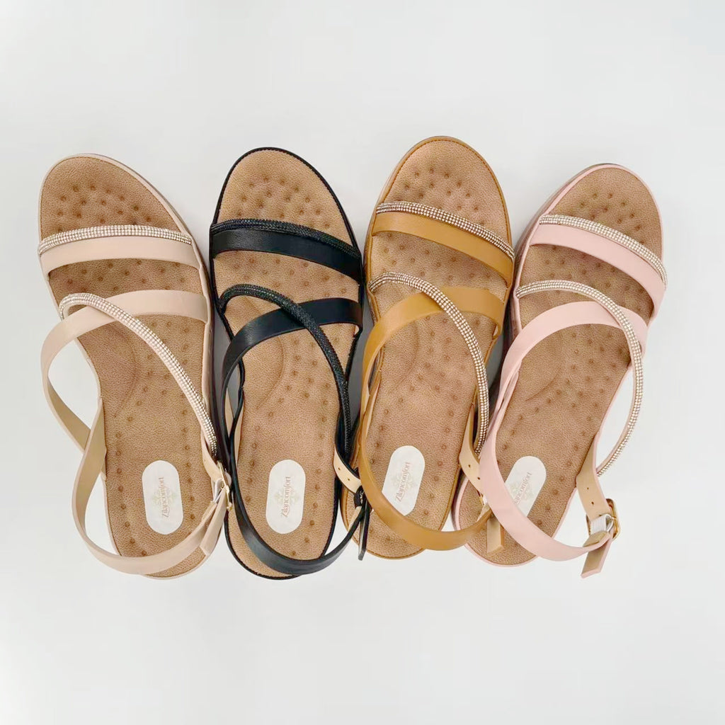 ZC Women's Crystal-Edge Cross-Strap Wedge Sandals – Wholesale | Comfort Fit | Multi-Color Options