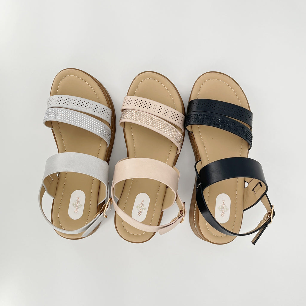 ZC Women's Dual-Strap Crystal Wedge Sandals – Wholesale | Comfort Fit | Multi-Color Options