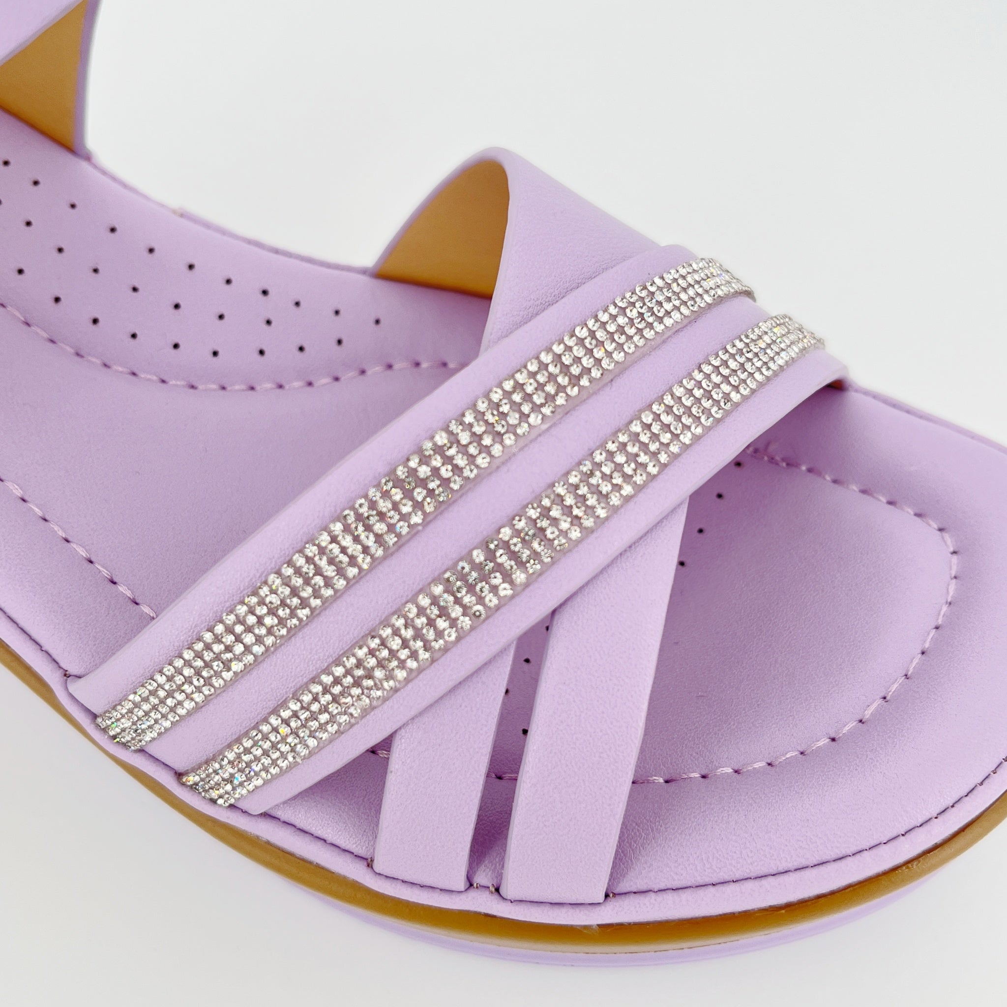 ZC Women's Crystal-Strip Cross-Strap Wedge Sandals – Wholesale | Comfort Fit | Multi-Color Options
