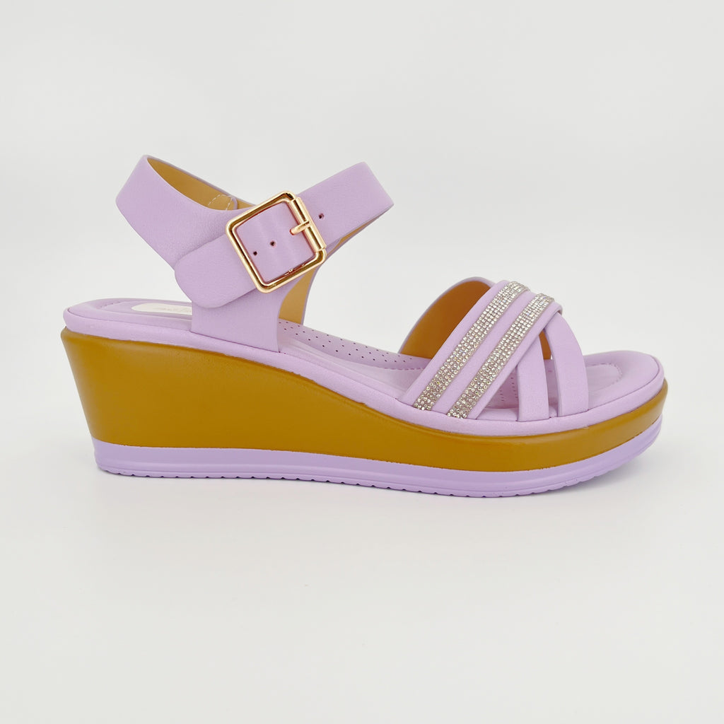 ZC Women's Crystal-Strip Cross-Strap Wedge Sandals – Wholesale | Comfort Fit | Multi-Color Options