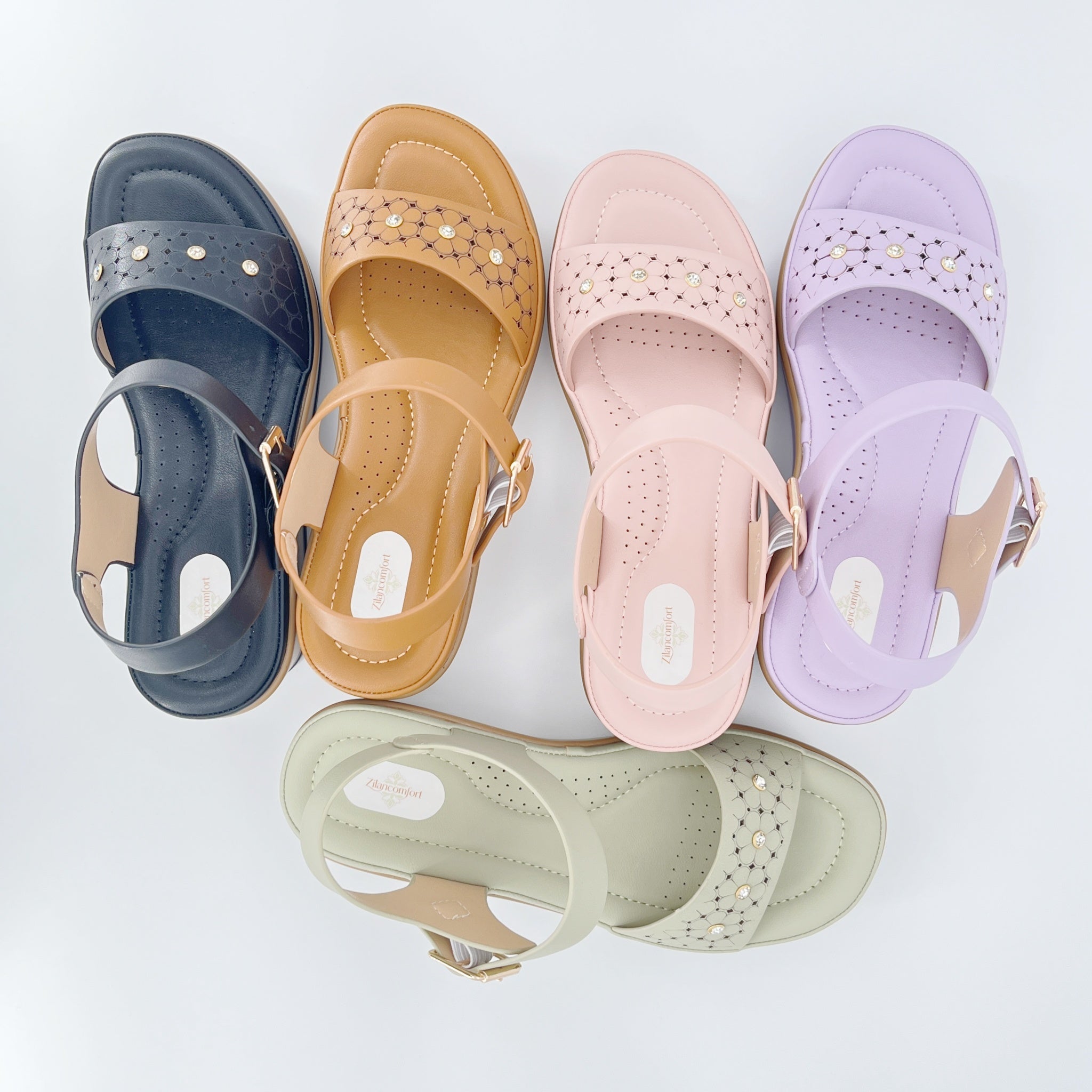 ZC Women's Floral Cutout Crystal-Dot Wedge Sandals – Wholesale | Comfort Fit | Multi-Color Options
