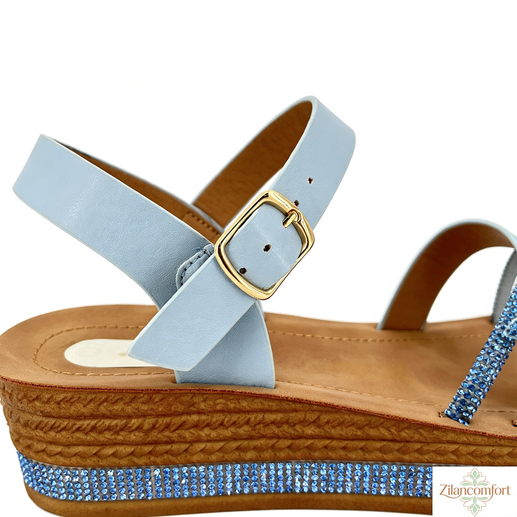 Women's Rhinestone Cross-Strap Wedge Sandals with 3D Floral Embellishment | Crystal-Trim Espadrille Platform