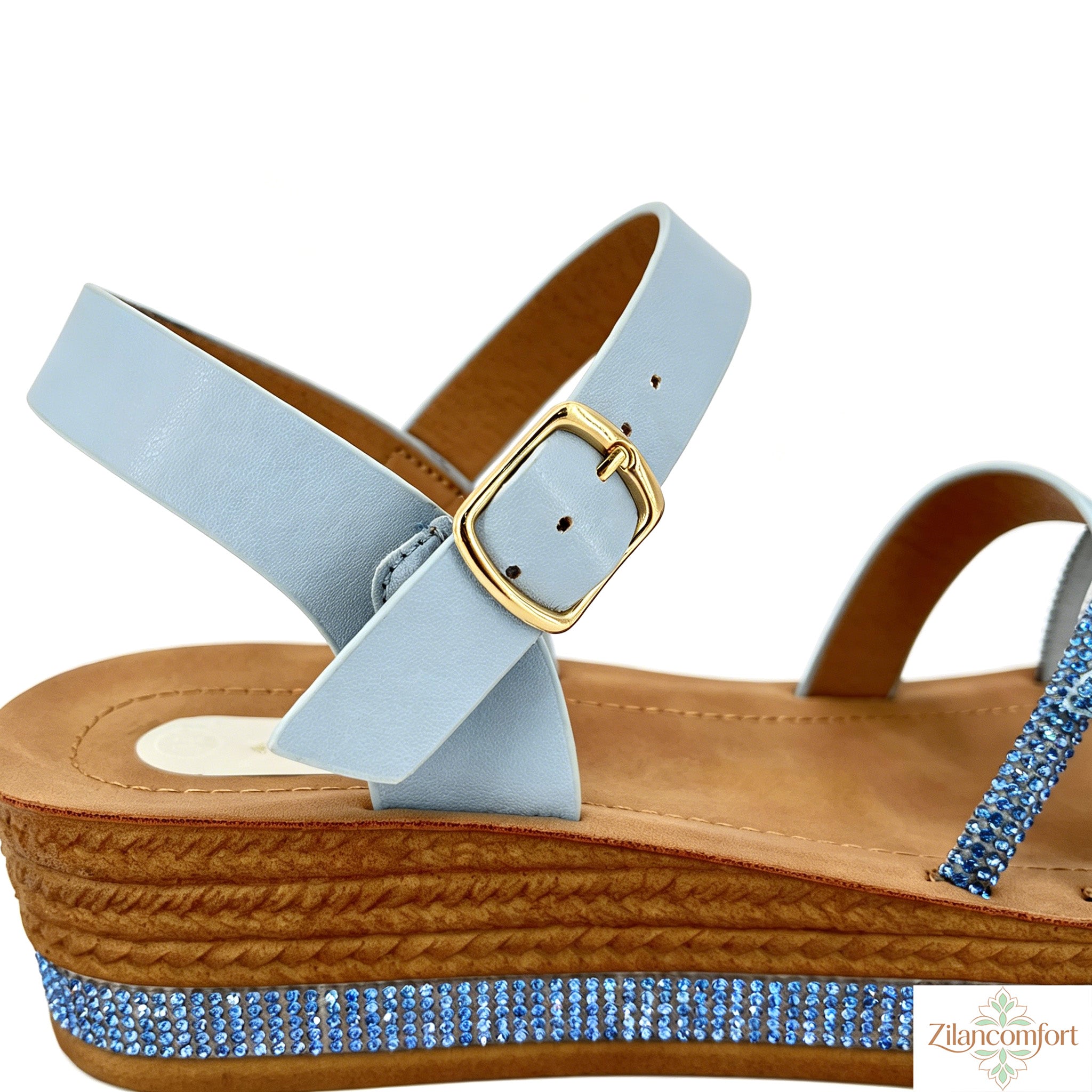 Women's Rhinestone Cross-Strap Wedge Sandals with 3D Floral Embellishment | Crystal-Trim Espadrille Platform