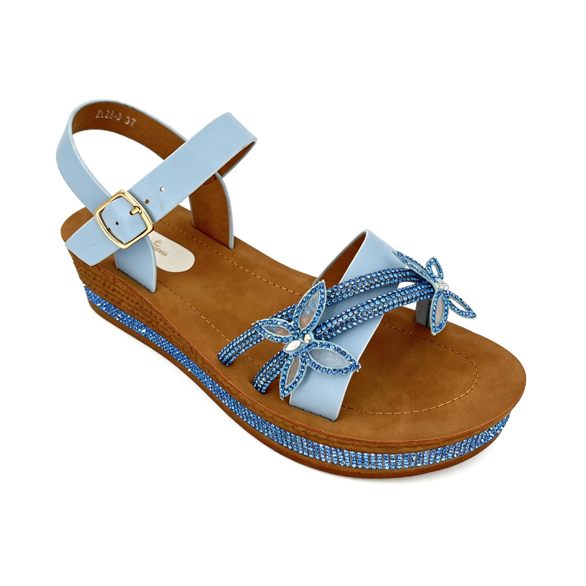 Women's Rhinestone Cross-Strap Wedge Sandals with 3D Floral Embellishment | Crystal-Trim Espadrille Platform