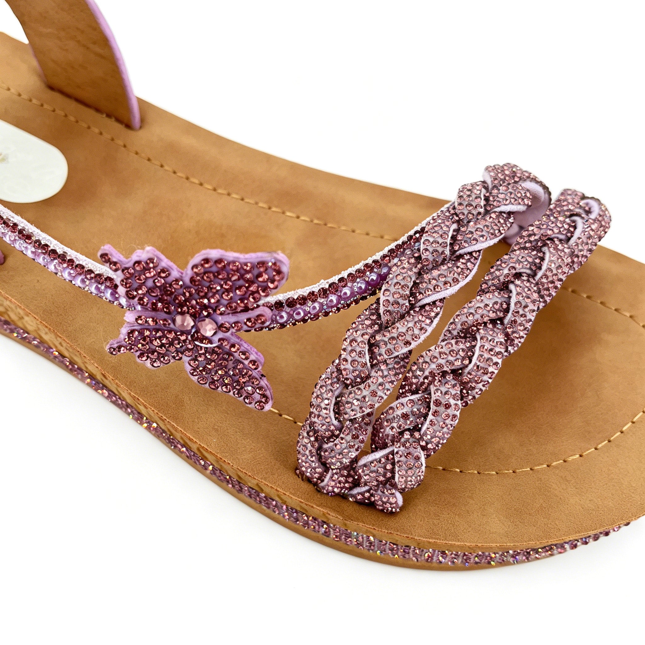 Women's Rhinestone Braided Toe-Ring Wedge Sandals with 3D Butterfly | Crystal-Trim Espadrille Platform