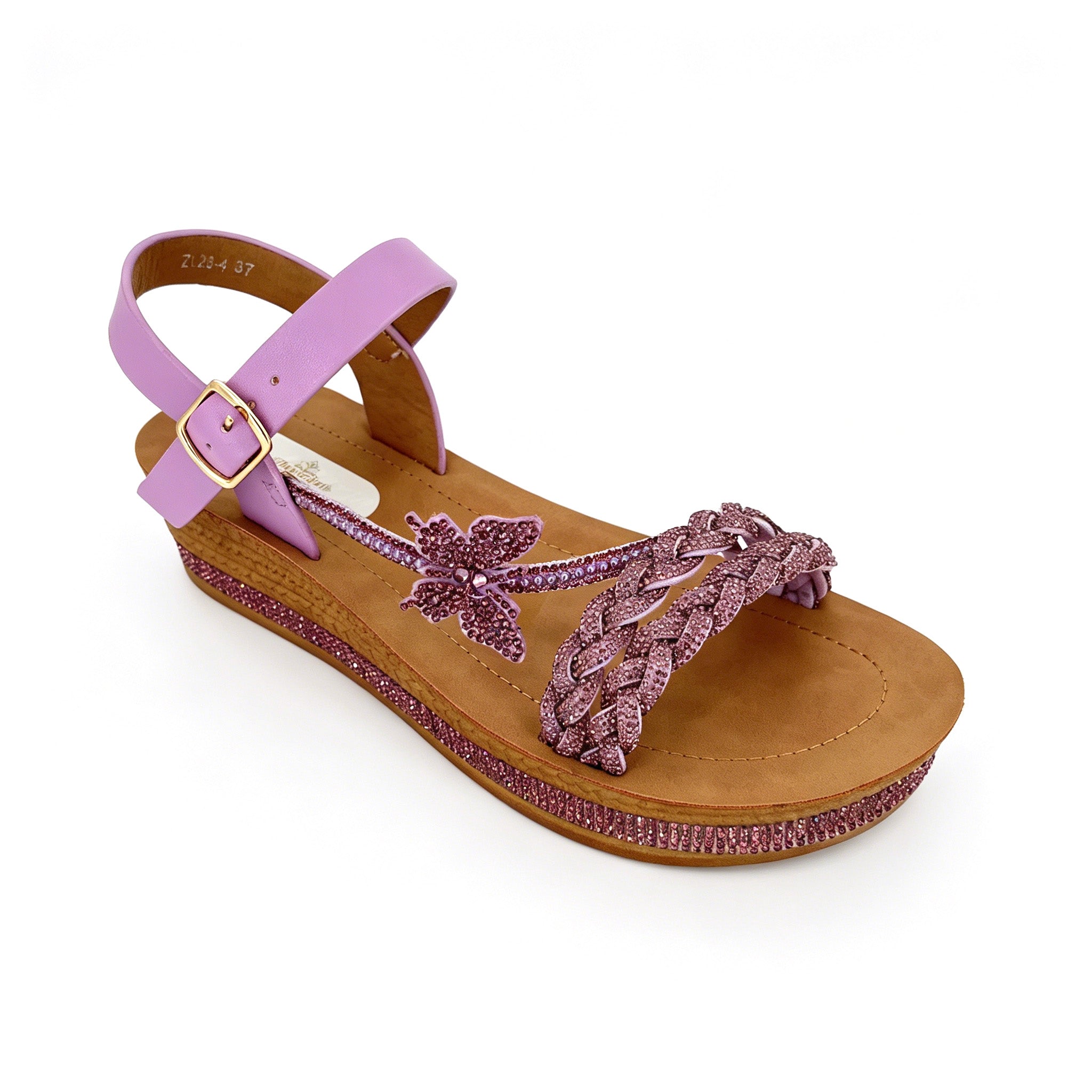 Women's Rhinestone Braided Toe-Ring Wedge Sandals with 3D Butterfly | Crystal-Trim Espadrille Platform