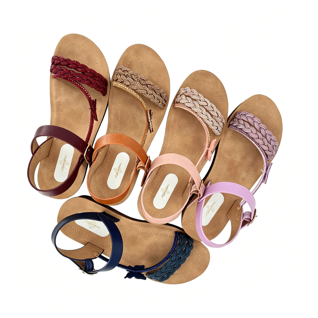 Women's Rhinestone Braided Toe-Ring Wedge Sandals with 3D Butterfly | Crystal-Trim Espadrille Platform