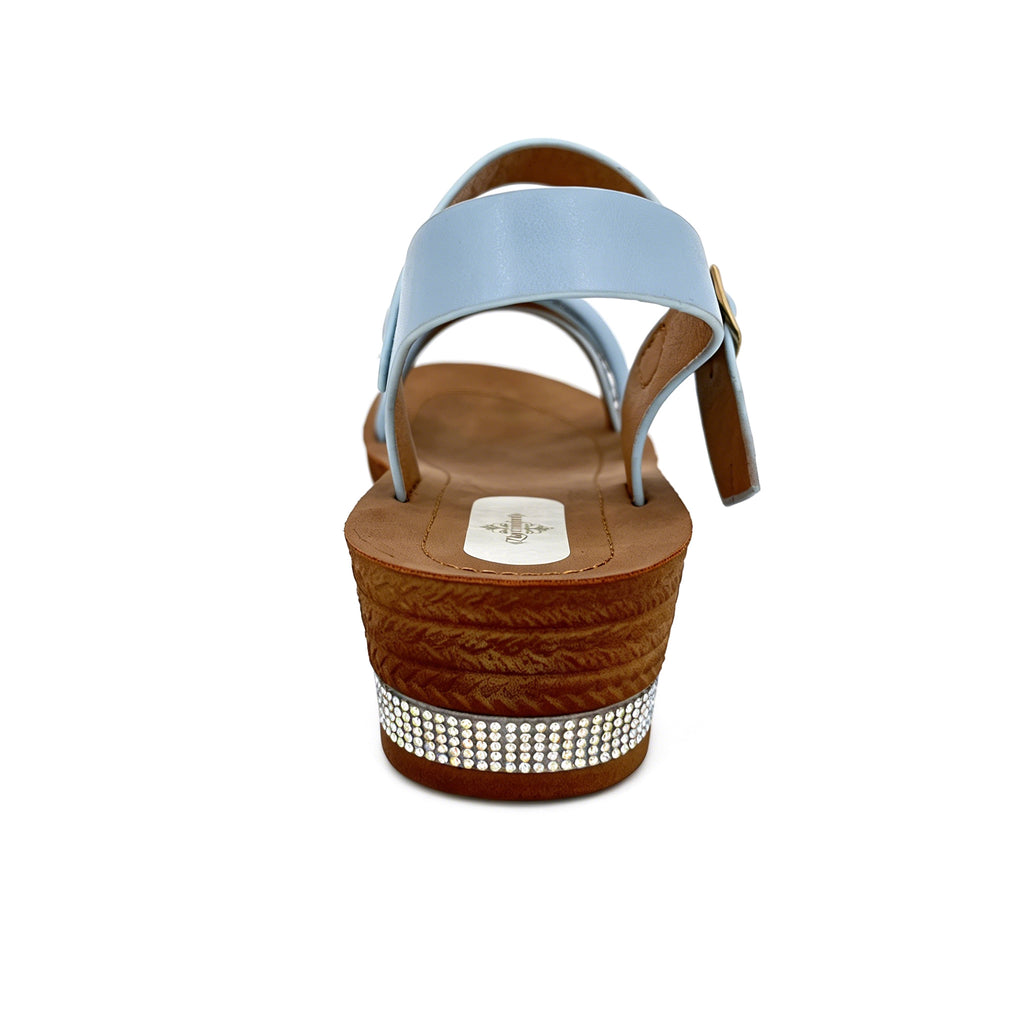 Women's Triple Rhinestone Strap Flat Sandals with AB Crystal & Toe-Ring | Crystal-Trim Espadrille Platform
