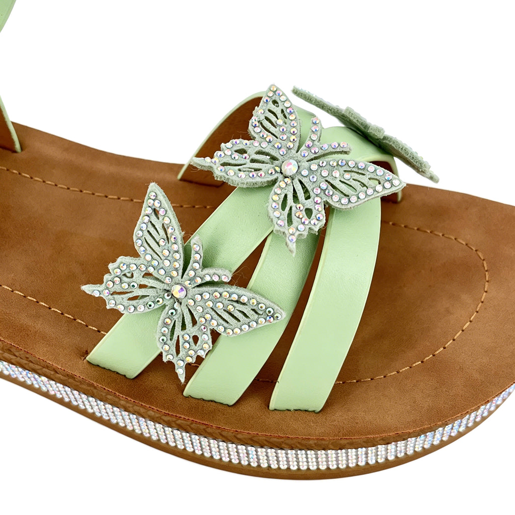 Women's Triple-Strap Toe-Ring Wedge Sandals with Triple 3D Butterfly | Crystal-Trim Espadrille Platform