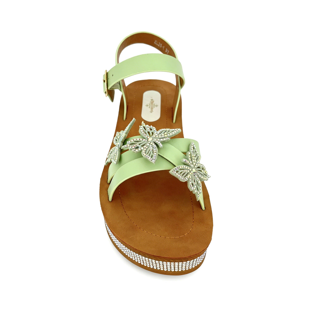 Women's Triple-Strap Toe-Ring Wedge Sandals with Triple 3D Butterfly | Crystal-Trim Espadrille Platform