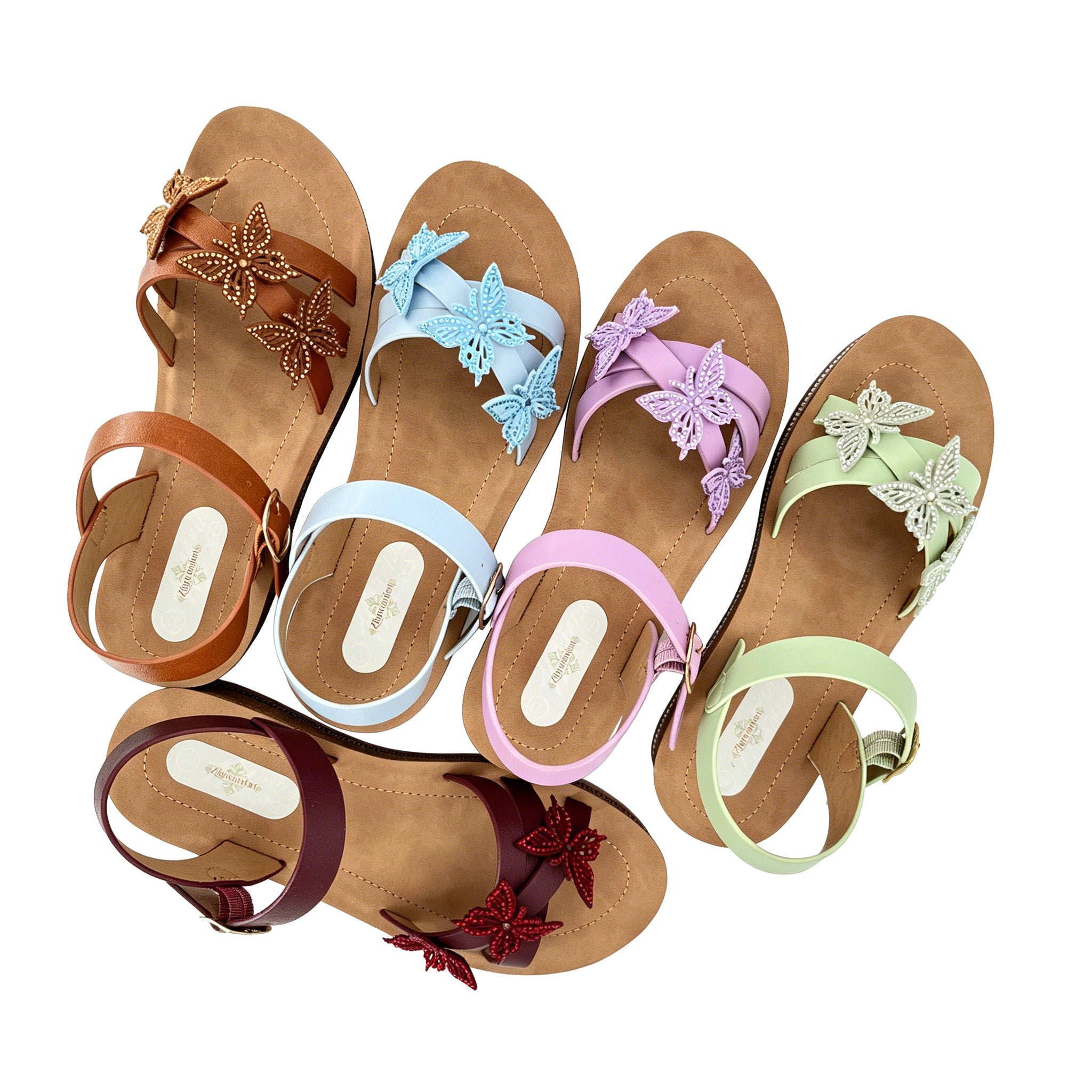 Women's Triple-Strap Toe-Ring Wedge Sandals with Triple 3D Butterfly | Crystal-Trim Espadrille Platform