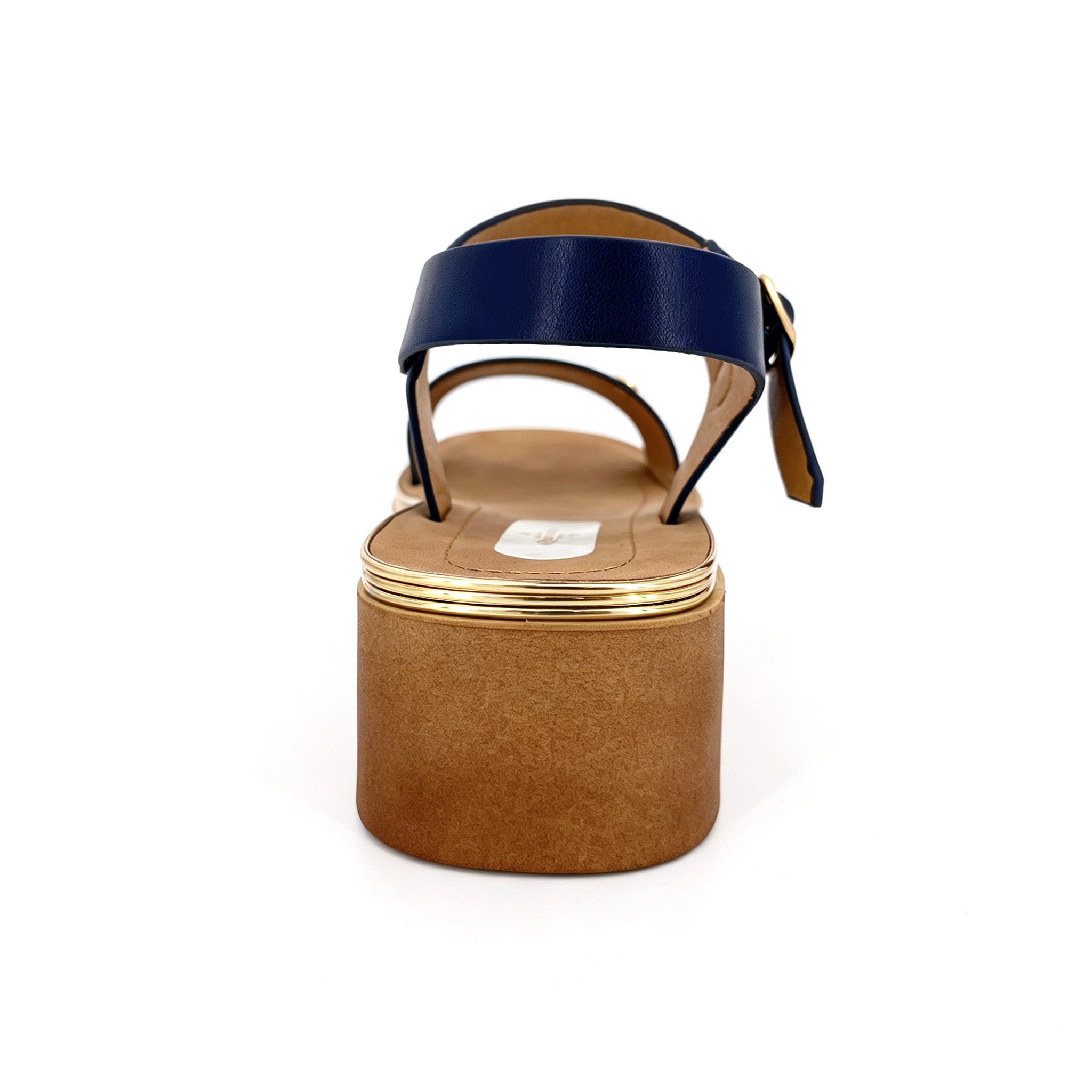 Women's Wide-Strap Platform Sandals with Gold Rose Badge | Multi-Line Gold Trim Platform