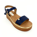 Women's Wide-Strap Platform Sandals with Gold Rose Badge | Multi-Line Gold Trim Platform
