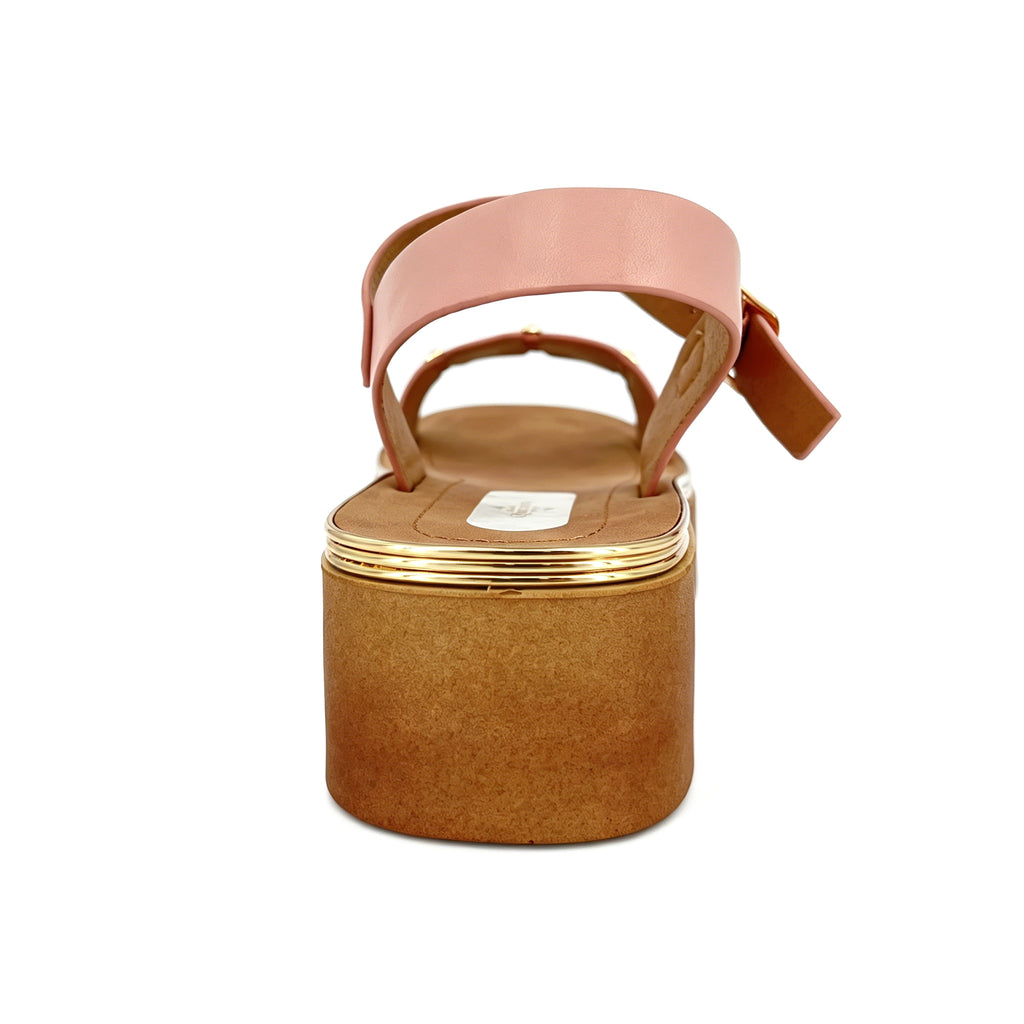 Women's Toe-Ring Wedge Sandals with Triple Gold Pyramid Stud Blocks | Multi-Line Gold Trim Platform