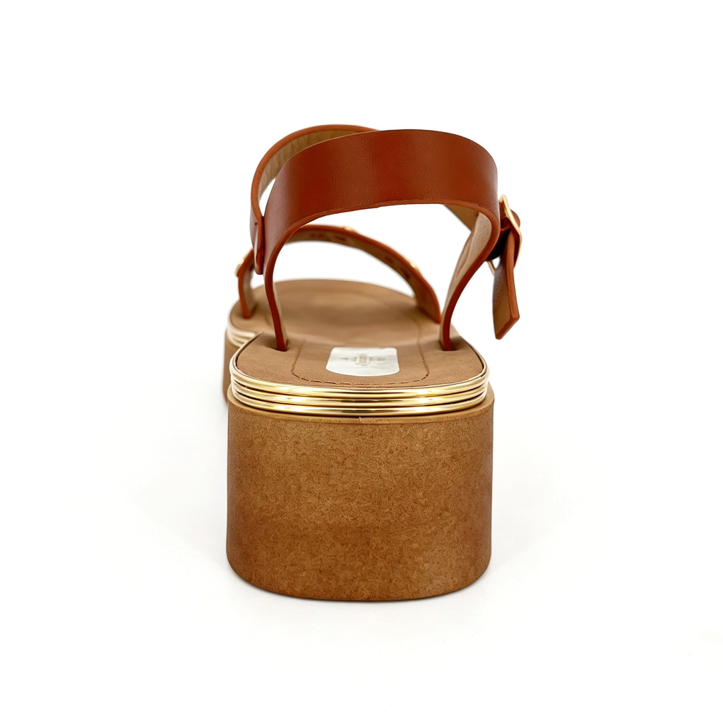 Women's Toe-Ring Platform Sandals with Triple Gold Hammered Heart | Chunky Cylinder Platform